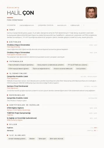 Fizik Öğretmeni CV Örnekleri cv indir